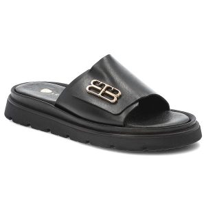 Czarne Klapki Armodo Eleganckie Obuwie Damskie. Czarne klapki Armodo, z aplikacjami, ze skóry, bez obcasa. Za 289,00 zł.
