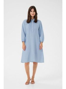 CULTURE Sukienka w kolorze błękitnym rozmiar: L. Niebieskie sukienki Culture, na co dzień, l, bez wzorów, bez kołnierzyka, bez ramiączek, midi, proste. Za 171,28 zł.