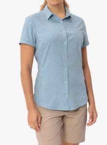Koszula turystyczna damska Vaude Seiland Shirt III. Niebieskie koszule Vaude, l, bez wzorów, z materiału, bez kołnierzyka, bez ramiączek. Za 348,50 zł.