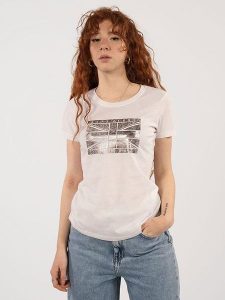 Pepe Jeans Koszulka "Beatriz" w kolorze białym rozmiar: S. Białe bluzki Pepe Jeans, s, bez wzorów, z bawełny, bez kołnierzyka, bez ramiączek. Za 87,81 zł.