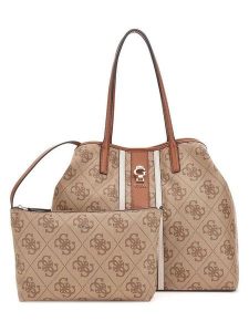 Guess Shopper bag w kolorze jasnobrązowym - 43 x 28 x 12 cm rozmiar: onesize. Brązowe shopper bag Guess, z aplikacjami, z materiału, na ramię, bez dodatków. Za 434,99 zł.