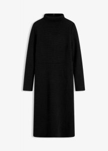 Rozkloszowana sukienka midi. Czarne sukienki bonprix, bez wzorów, eleganckie, bez kołnierzyka, bez ramiączek, midi, rozkloszowane. Za 159,99 zł.