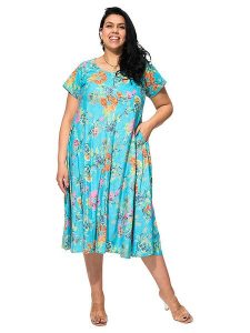 Aller Simplement Sukienka w kolorze turkusowym rozmiar: 42/44. Niebieskie sukienki Aller Simplement, na co dzień, bez wzorów, z bawełny, klasyczne, bez kołnierzyka, bez ramiączek, midi, proste. Za 100,99 zł.