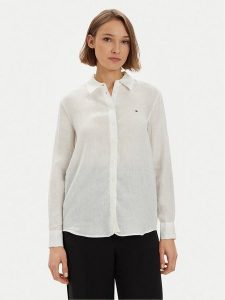 Tommy Hilfiger Koszula WW0WW42037 Biały Relaxed Fit. Białe koszule TOMMY HILFIGER, bez wzorów, ze lnu, bez kołnierzyka, bez ramiączek. Za 399,99 zł.