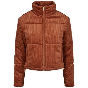 Kurtka damska Urban Classics corduroy puffer. Brązowe kurtki Urban Classics, bez wzorów, z puchu, bez kaptura. Za 296,30 zł.
