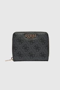 GUESS Czarny mały portfel damski Laurel. Czarne portfele Guess, z aplikacjami, z materiału. W wyprzedaży za 174,99 zł.