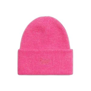 Czapka damska z miękkiej prążkowanej dzianiny Superdry. Czerwone czapki Superdry, bez wzorów, z dzianiny, klasyczne. Za 129,55 zł.
