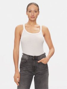 Tommy Hilfiger Top UW0UW05200 Biały Slim Fit. Białe topy TOMMY HILFIGER, s, bez wzorów, z lyocellu, bez kołnierzyka, bez ramiączek. Za 169,99 zł.
