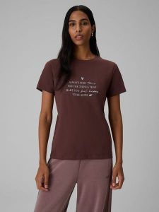 4F T-shirt regular z nadrukiem damski - brązowy XXL. Brązowe t-shirty 4f, m, bez wzorów, z bawełny, bez kołnierzyka, bez ramiączek. Za 69,99 zł.