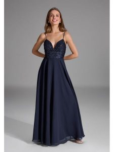 SWING Sukienka w kolorze granatowym rozmiar: 42. Niebieskie sukienki Swing, bez wzorów, bez kołnierzyka, bez ramiączek, maxi. Za 283,08 zł.