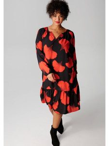 Aniston Sukienka w kolorze czarno-czerwonym rozmiar: 48. Czarne sukienki Aniston, bez wzorów, z wiskozy, bez kołnierzyka, bez ramiączek, midi. Za 61,31 zł.