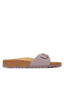 Birkenstock Klapki Madrid 1031464 Fioletowy. Fioletowe klapki Birkenstock, bez wzorów, ze skóry, bez obcasa. Za 399,99 zł.