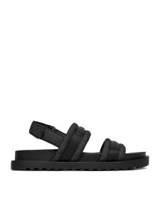 Guess Jeans Sandały EO-GJ2122 Czarny. Czarne sandały Guess Jeans, z aplikacjami, z jeansu, bez obcasa, na płaskiej podeszwie, bez zapięcia. Za 249,99 zł.