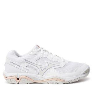 Buty halowe Mizuno. Białe buty sportowe Mizuno, bez wzorów, bez zapięcia, mizuno wave. Za 389,99 zł.