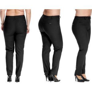 Casualowe czarne spodnie cygaretki Bruna w kant PLUS SIZE. Czarne chinosy Moda Size Plus Iwanek, bez wzorów, z bawełny, krótkie. W wyprzedaży za 119,90 zł.