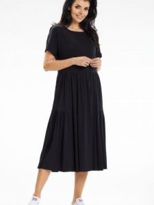 Sukienka Model A639 Black - awama. Czarne sukienki Awama, na spacer, na lato, l, bez wzorów, z bawełny, bez kołnierzyka, bez ramiączek, midi. Za 340,97 zł.