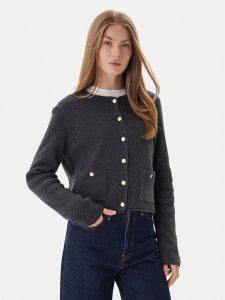 Tommy Hilfiger Kardigan WW0WW46441 Szary Regular Fit. Szare kardigany TOMMY HILFIGER, z wełny. Za 539,99 zł.