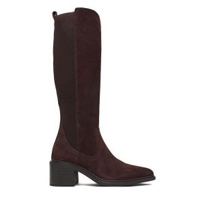 Kozaki Lasocki. Brązowe kozaki Lasocki, bez wzorów, bez obcasa, na słupku, bez zapięcia. Za 349,99 zł.