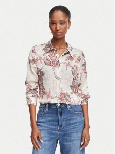 Guess Koszula W6YH68 W3212 Kremowy Regular Fit. Białe koszule Guess, m, z aplikacjami, z syntetyku, bez kołnierzyka, bez ramiączek. Za 344,99 zł.
