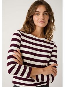 More & More Koszulka w kolorze biało-bordowym rozmiar: 34. Białe bluzki More & More, bez wzorów, bez kołnierzyka, bez ramiączek. Za 118,01 zł.