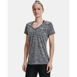 Koszulka damska Under Armour TECH SSV - TWIST. Czarne bluzki Under Armour, bez wzorów, sportowe, bez kołnierzyka, bez ramiączek. W wyprzedaży za 95,25 zł.