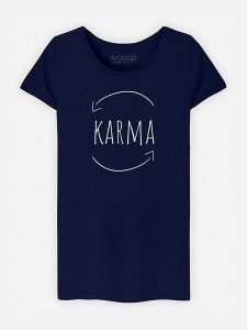 WOOOP Koszulka "Karma" w kolorze granatowym rozmiar: XXL. Niebieskie bluzki Wooop, xxl, bez wzorów, z bawełny, bez kołnierzyka, bez ramiączek. Za 74,63 zł.