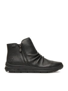 Rieker Botki Z0056-00 Czarny. Czarne botki Rieker, bez wzorów, ze skóry, bez obcasa, na płaskiej podeszwie, bez zapięcia. Za 319,99 zł.