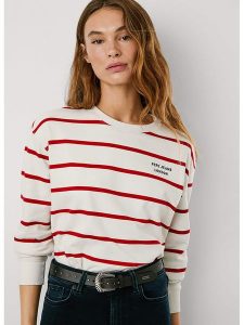 Pepe Jeans Bluza "Bienna" w kolorze kremowo-czerwonym rozmiar: S. Brązowe bluzy Pepe Jeans, s, bez wzorów, z jeansu, bez kaptura. Za 209,82 zł.