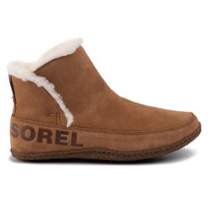 Botki Sorel. Brązowe botki Sorel, bez wzorów, bez obcasa, na płaskiej podeszwie, bez zapięcia. Za 359,99 zł.