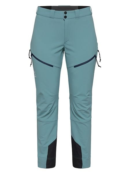 Haglöfs Softshellowe spodnie narciarskie w kolorze turkusowym rozmiar: 34. Niebieskie spodnie dresowe Haglöfs, bez wzorów. Za 328,65 zł.