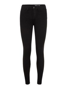 Noisy may Dżinsy "Callie" - Skinny fit - w kolorze czarnym rozmiar: W25/L32. Czarne jeansy Noisy may, z aplikacjami, ze skóry, z podwyższonym stanem. Za 32,13 zł.