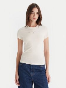 Tommy Jeans T-Shirt Bling Linear DW0DW21550 Biały Slim Fit. Białe t-shirty Tommy Jeans, xxs, bez wzorów, z bawełny, bez kołnierzyka, bez ramiączek. Za 139,99 zł.