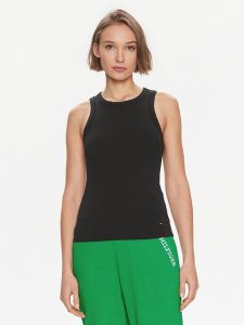 Tommy Hilfiger Top WW0WW38635 Czarny Slim Fit. Czarne topy TOMMY HILFIGER, s, bez wzorów, z wiskozy, bez kołnierzyka, bez ramiączek. Za 149,99 zł.