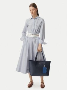 Tommy Hilfiger Torebka Th Icon Tote AW0AW18724 Granatowy. Niebieskie shopper bag TOMMY HILFIGER, bez wzorów, ze skóry, bez dodatków. Za 649,99 zł.
