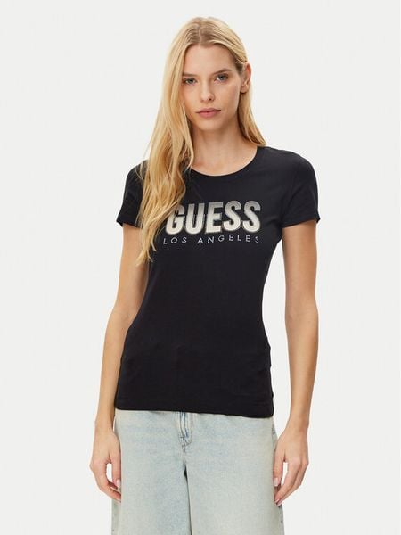 Guess T-Shirt W5GI14 J1314 Czarny Regular Fit. Czarne t-shirty Guess, s, z aplikacjami, z bawełny, bez kołnierzyka, bez ramiączek. Za 99,99 zł.