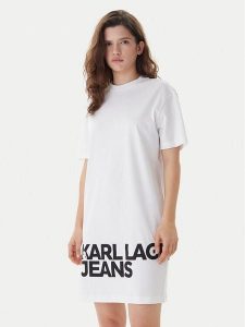 Karl Lagerfeld Jeans Sukienka codzienna B1W13054 Biały Regular Fit. Białe kombinezony Karl Lagerfeld Jeans, na co dzień, xl, bez wzorów, z bawełny, bez kołnierzyka, bez ramiączek, proste. Za 439,99 zł.