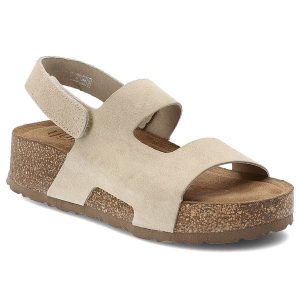 Sandały damskie Yokono, cholewka ze skóry naturalnej zamszowej z szerokimi paskami z zapięciem na rzep, beżowe, Wiwi-261 Ser Crudo. Brązowe sandały Yokono, bez wzorów, ze skóry, bez obcasa, na platformie, bez zapięcia. Za 249,00 zł.