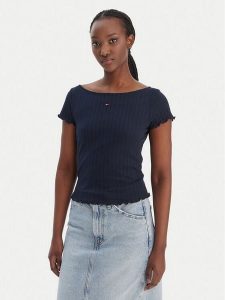 Tommy Jeans T-Shirt Lettuce Edge DW0DW22460 Granatowy Slim Fit. Niebieskie t-shirty Tommy Jeans, m, bez wzorów, z bawełny, bez kołnierzyka, bez ramiączek. Za 189,99 zł.