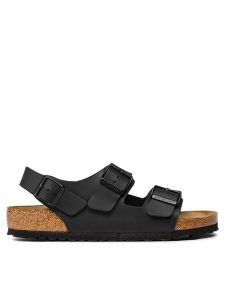 Birkenstock Sandały Milano 034791 Czarny. Czarne sandały Birkenstock, bez wzorów, ze skóry, bez obcasa, na płaskiej podeszwie, bez zapięcia. Za 449,99 zł.