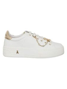 Patrizia Pepe Skórzane sneakersy w kolorze złoto-białym rozmiar: 41. Białe trampki Patrizia Pepe, bez wzorów, bez zapięcia. Za 415,31 zł.