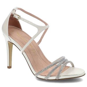 Białe Sandały Tamaris Eleganckie Buty Damskie. Białe sandały Tamaris, bez wzorów, ze skóry, bez obcasa, na obcasie, bez zapięcia. Za 299,00 zł.