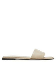 Calvin Klein Klapki Flat Sandal Square Hf Lth HW0HW02652 Beżowy. Brązowe klapki Calvin Klein, bez wzorów, ze skóry, bez obcasa. Za 199,99 zł.