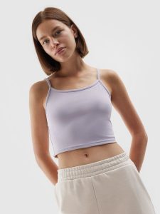 4F Crop-top slim gładki damski - fioletowy XL. Fioletowe topy 4f, xl, bez wzorów, bez kołnierzyka, bez ramiączek. Za 79,99 zł.