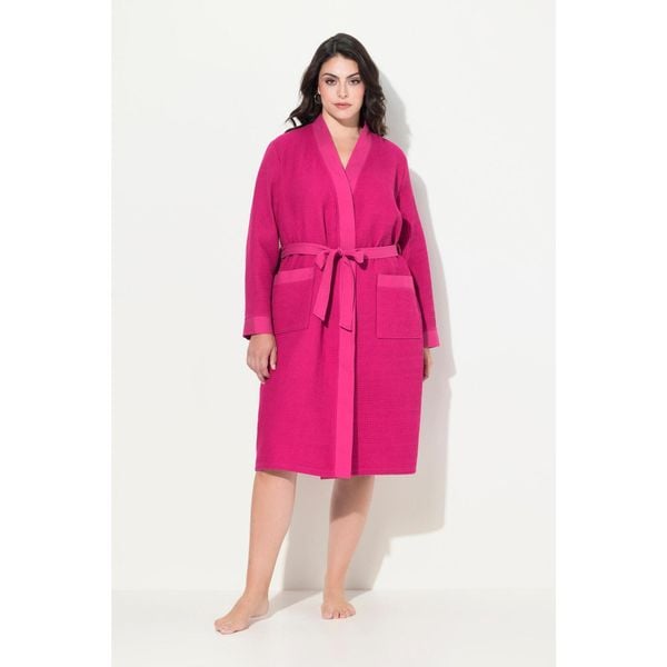 Damskie Szlafrok kołnierz szalowy pasek pika waflowa długi rękaw. Czerwone szlafroki Ulla Popken, l, bez wzorów, z bawełny, plus size, bez kaptura. Za 279,99 zł.