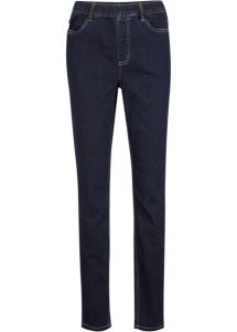 Jegginsy high-waist ze stretchem i szerokim wygodnym paskiem. Niebieskie jeansy bonprix, bez wzorów, z jeansu, z podwyższonym stanem. Za 97,99 zł.