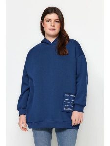 Trendyol Bluza w kolorze niebieskim rozmiar: 5XL. Niebieskie bluzy Trendyol, xl, bez wzorów, z kapturem. Za 65,69 zł.