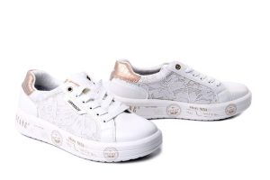 MUSTANG 26M048200100 white, półbuty damskie. Białe półbuty Mustang, bez wzorów, bez obcasa, bez zapięcia. Za 242,17 zł.