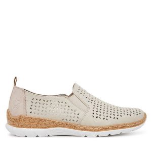 Półbuty Rieker. Brązowe półbuty Rieker, bez wzorów, bez obcasa, na płaskiej podeszwie, bez zapięcia. Za 329,99 zł.