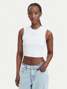 Guess Top W4GZ34 Z3F40 Biały Slim Fit. Białe topy Guess, l, z aplikacjami, z wiskozy, bez kołnierzyka, bez ramiączek. Za 192,99 zł.