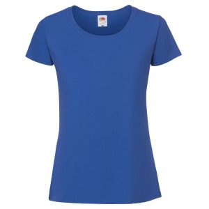 Koszulka Damska Iconic 195 Premium Ringspun Cotton T-shirt. Niebieskie bluzki FRUIT OF THE LOOM, xl, bez wzorów, bez kołnierzyka, bez ramiączek. Za 32,99 zł.
